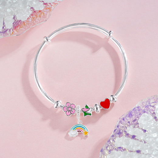子佩集S999银【七彩童年】童镯【ZZSZ002】纯银爱心粉花彩虹星星2504 商品图1
