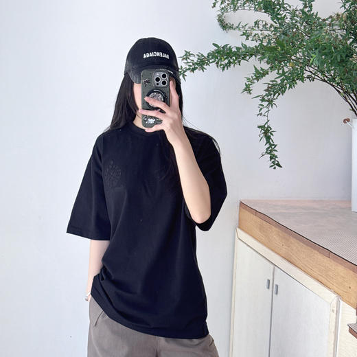 春夏新品美式重工十字架刺绣半袖男女圆领短袖t恤上衣 商品图0