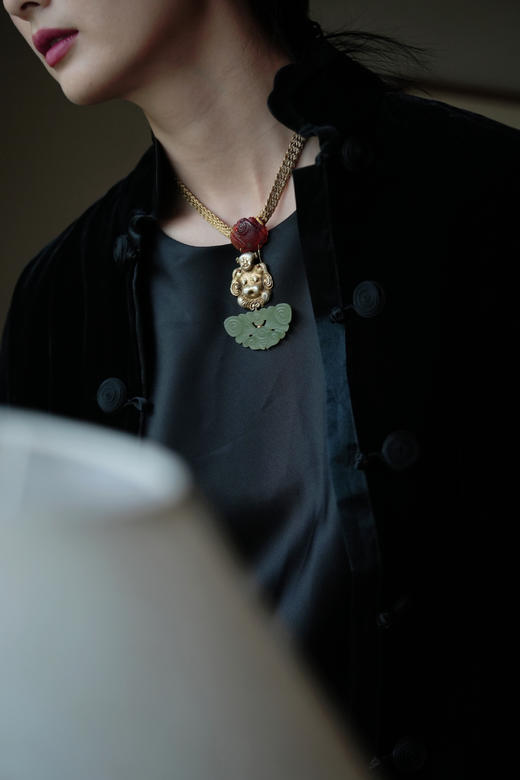 清代和田玉蝴蝶玛瑙金鱼佛头手编项链 商品图4