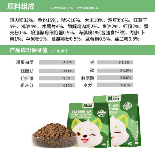 麦斯蒂鲜肉蔬菜多拼粮全阶段1500克、3斤1.5kg精包装狗粮 宠物狗粮全期通用型鲜肉蔬菜颗粒配方 商品图1