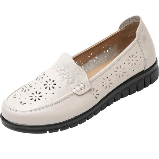 信诺真皮透气妈妈鞋子2023新款夏季女软底舒适老人乐福鞋镂空凉鞋23C6315-068 商品图3