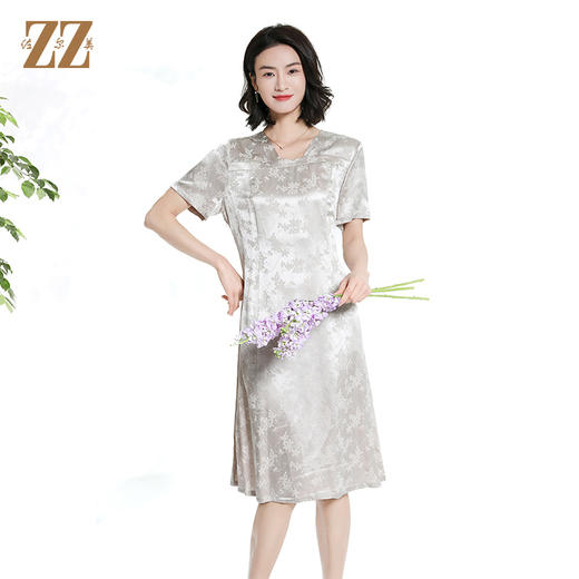 佐尔美夏季新款时尚气质提花桑蚕丝短袖连衣裙女M42LS68 商品图3