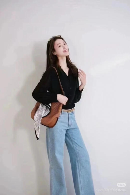 55-1 小禾 独家圆正 25春夏  中高腰 超柔水洗 阔腿牛仔裤 我穿29码 商品图2