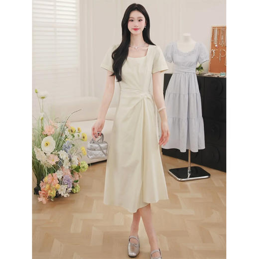 【6折秒杀】鹿向南「淡茉奶油」气质方领短袖连衣裙女夏季新款小众高腰长裙子QJD00376 商品图2