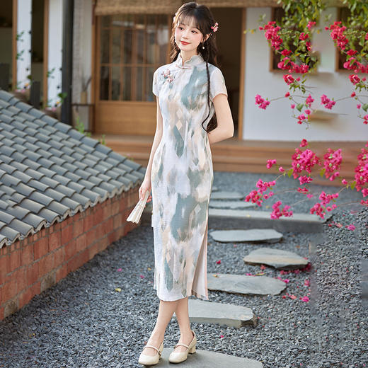 小清新甜美风锦棉印花旗袍，改良现代时尚珍珠扣少女旗袍BS-2535 商品图2