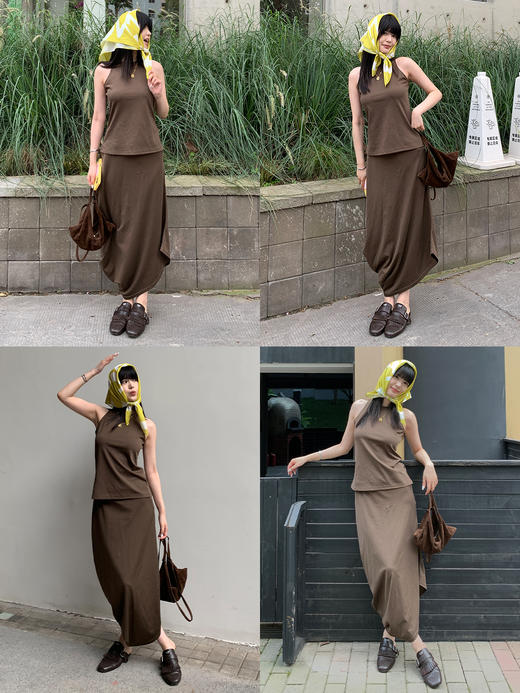 HIDEMI 极简设计感进口莱赛尔混纺棉纱线圆领堆堆感背心茧型裙套装 背心/茧型裙 商品图1