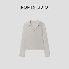 ROMISTUDIO经典老钱100%绵羊毛轻薄翻领长袖针织衫 RWCSST2063
