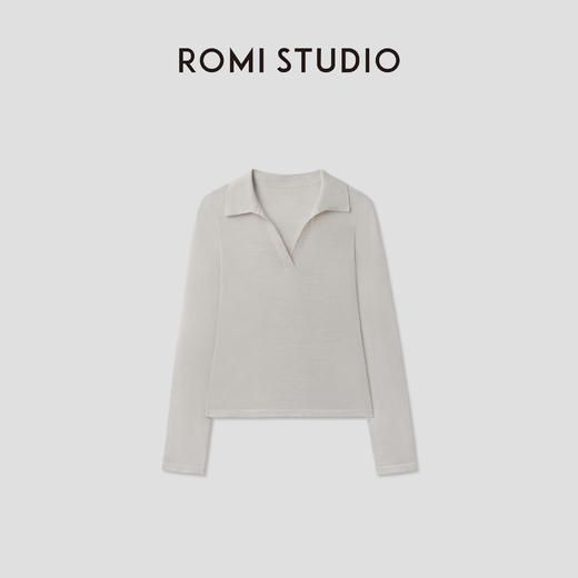ROMISTUDIO经典老钱100%绵羊毛轻薄翻领长袖针织衫 RWCSST2063 商品图0