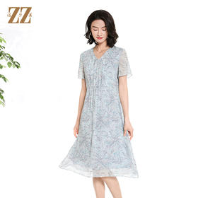 佐尔美夏季新款时尚气质碎花桑蚕丝短袖连衣裙女M42LS61