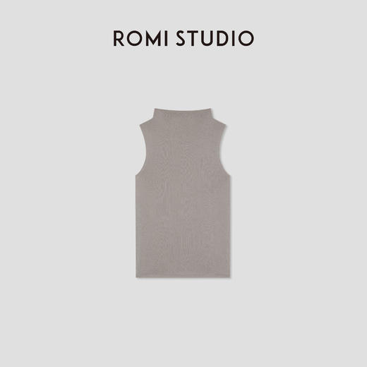 ROMI STUDIO莱赛尔三醋酸混纺极简卡其修身小立领背心 RWCSST1824 商品图1