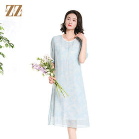 佐尔美夏季新款时尚气质碎花桑蚕丝短袖连衣裙女M42LS69