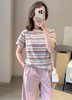 舒服至上粉色笑脸彩棉小条纹撞色圆领休闲短袖T 商品缩略图2