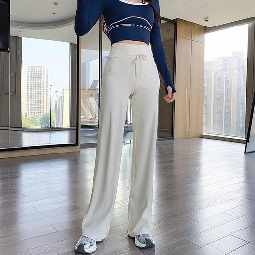 跃牌【禅语梵心】高腰螺纹收腹运动宽松直筒长裤女速干跑步显瘦健身裤CK5110 商品图0