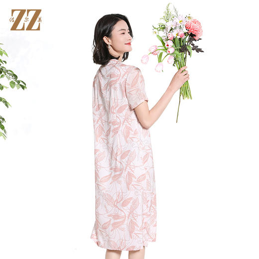 佐尔美夏季新款时尚气质碎花桑蚕丝短袖连衣裙女M42LS59 商品图4