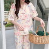 自然醒月蝶牛奶丝女士睡衣短袖长裤可外穿夏季休闲国风和服宽松两件套家居服QH 商品缩略图10