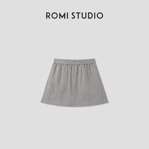 ROMI STUDIO“自然随性”100%色织亚麻复古灰条纹短半裙 RWCSXM2971(现货) 商品图0