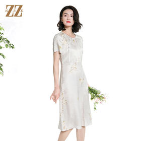 佐尔美夏季新款时尚气质碎花桑蚕丝短袖连衣裙女M42LS64
