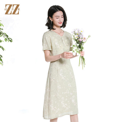 佐尔美夏季新款时尚气质碎花桑蚕丝短袖连衣裙女M42LS78 商品图3