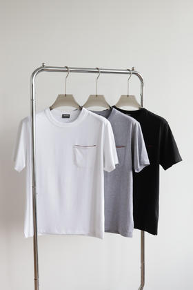 E.Z 杰尼口袋织带拼接液氨弹力短袖T恤 TX470