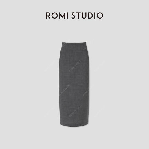 ROMI STUDIO可机洗绵羊毛混纺极简灰色花纱感直筒半裙 RWCSXD2093【发货时效25天】 商品图0