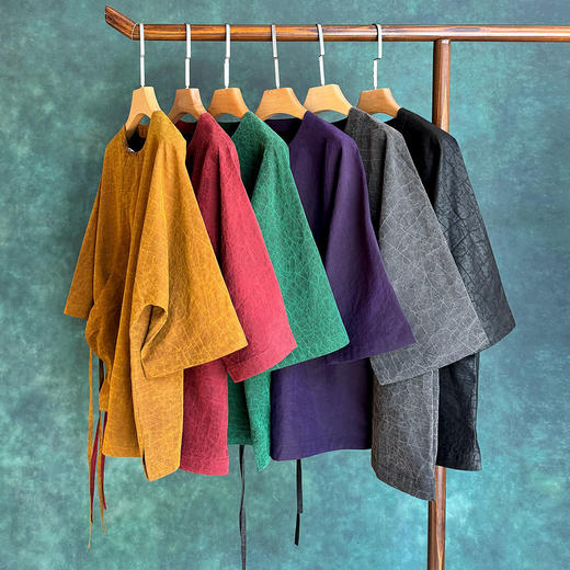 春夏新中式短款斜襟系带龟裂纹香云纱小衫U20326捌 。 商品图5