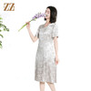 佐尔美夏季新款时尚气质提花桑蚕丝短袖连衣裙女M42LS68 商品缩略图1