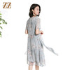 佐尔美夏季新款时尚气质碎花桑蚕丝短袖连衣裙女M42LS72 商品缩略图4
