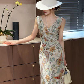 【现货】良木礼米底腰果花真丝连衣裙（2131）