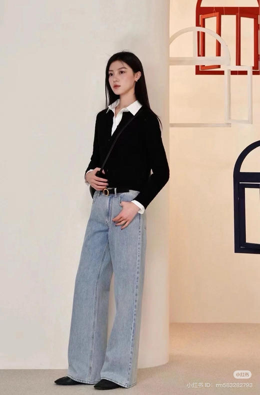55-1 小禾 独家圆正 25春夏  中高腰 超柔水洗 阔腿牛仔裤 我穿29码 商品图3