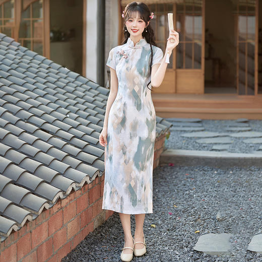 小清新甜美风锦棉印花旗袍，改良现代时尚珍珠扣少女旗袍BS-2535 商品图0