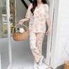 自然醒月蝶牛奶丝女士睡衣短袖长裤可外穿夏季休闲国风和服宽松两件套家居服QH 商品缩略图9