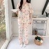 自然醒月蝶牛奶丝女士睡衣短袖长裤可外穿夏季休闲国风和服宽松两件套家居服QH 商品缩略图2