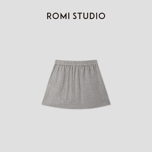 ROMI STUDIO“自然随性”100%色织亚麻复古灰条纹短半裙 RWCSXM2971(现货) 商品图1