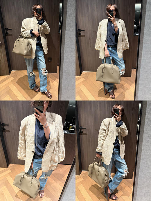 HIDEMI 甄选天然百分水洗做旧感色织亚麻极简宽松口袋男朋友西装中短裤套装 商品图2