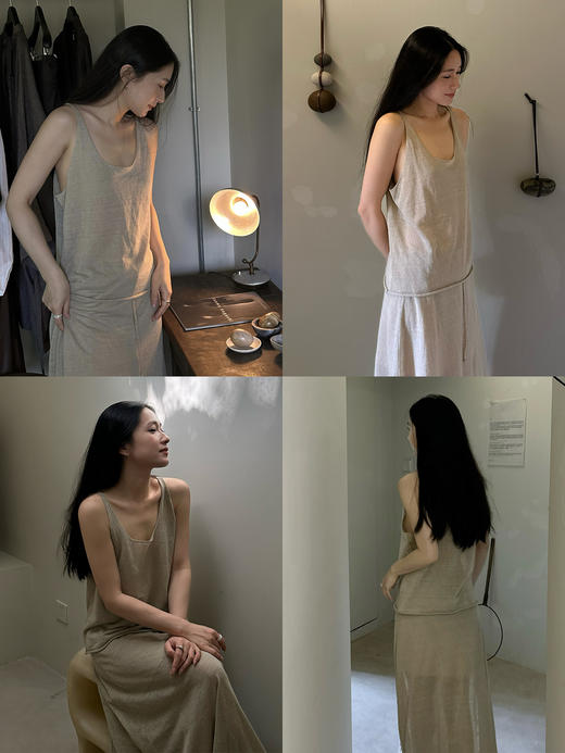 HIDEMI进口针织亚麻纱线自然肌理感背心半裙极简套装 背心/半裙 商品图2