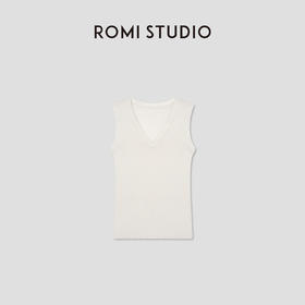 ROMI STUDIO桑蚕丝绵羊毛混纺坑条肌理V领修身毛织背心RWCSST2254