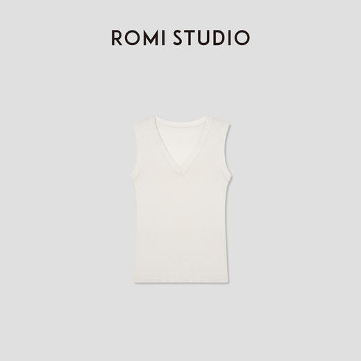 ROMI STUDIO桑蚕丝绵羊毛混纺坑条肌理V领修身毛织背心RWCSST2254 商品图0