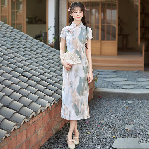 小清新甜美风锦棉印花旗袍，改良现代时尚珍珠扣少女旗袍BS-2535 商品图1