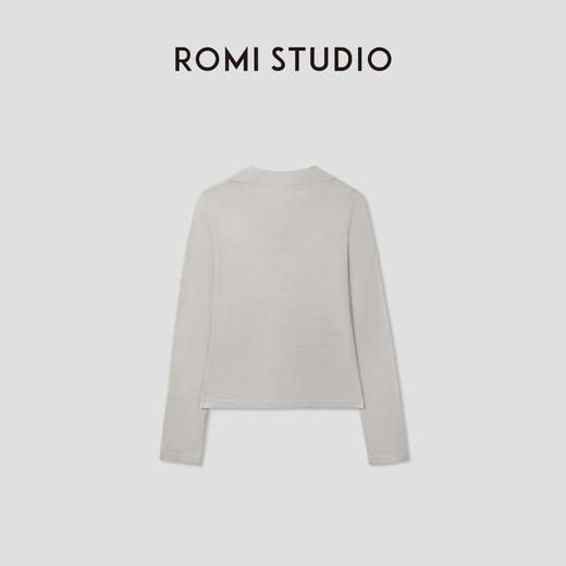 ROMISTUDIO经典老钱100%绵羊毛轻薄翻领长袖针织衫 RWCSST2063 商品图1