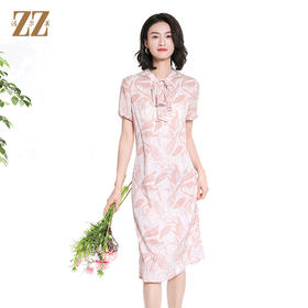 佐尔美夏季新款时尚气质碎花桑蚕丝短袖连衣裙女M42LS59
