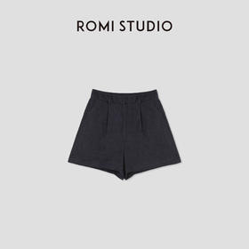 ROMI STUDIO100%色织亚麻斜纹肌理松紧腰复古洗水短裤 RWCSXY2280