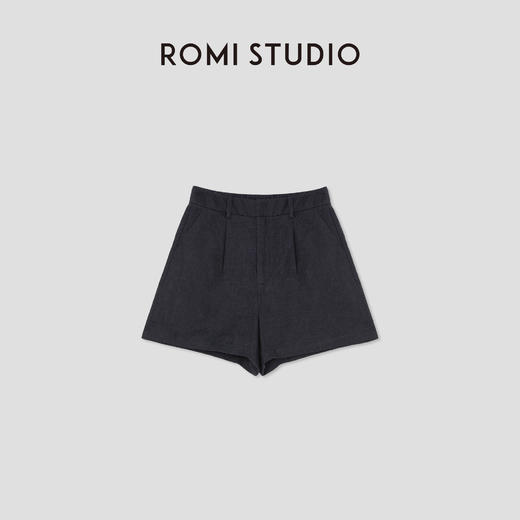 ROMI STUDIO100%色织亚麻斜纹肌理松紧腰复古洗水短裤 RWCSXY2280 商品图0