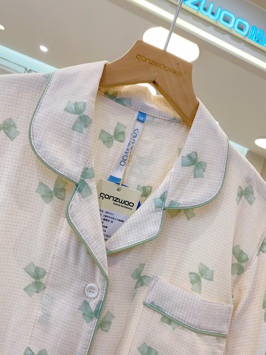 松植屋女款纱布清新田园七分袖长裤套装100% 纯棉纱布面料 柔软吸汗透气- 商品图6