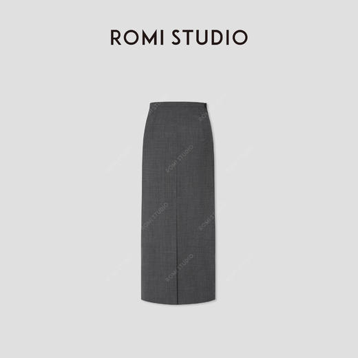 ROMI STUDIO可机洗绵羊毛混纺极简灰色花纱感直筒半裙 RWCSXD2093【发货时效25天】 商品图1