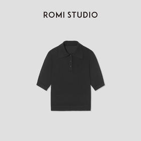 ROMI STUDIO桑蚕丝绵羊毛混纺极简老钱翻领短款针织衫RW24LSY1180【发货时效25天】