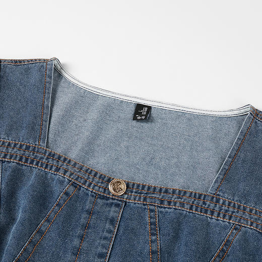 奢姿大码女装2025夏季气质方领设计连衣裙胖妹妹时尚休闲牛仔裙子9952821969 商品图2