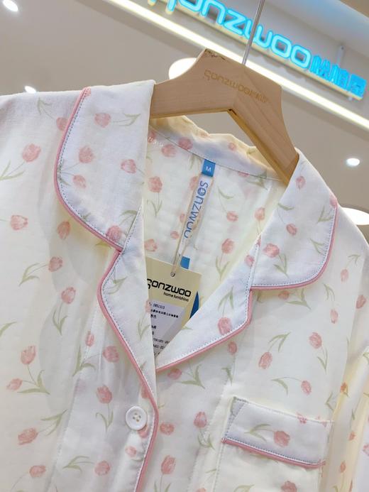 松植屋女款纱布清新田园七分袖长裤套装100% 纯棉纱布面料 柔软吸汗透气- 商品图2