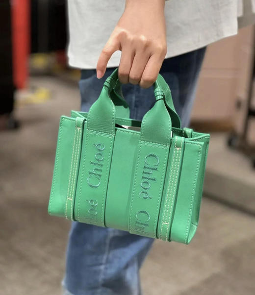 克洛伊 mini 绿色 牛皮 woody 托特包 商品图3