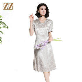 佐尔美夏季新款时尚气质提花桑蚕丝短袖连衣裙女M42LS68