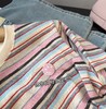 舒服至上粉色笑脸彩棉小条纹撞色圆领休闲短袖T 商品缩略图7